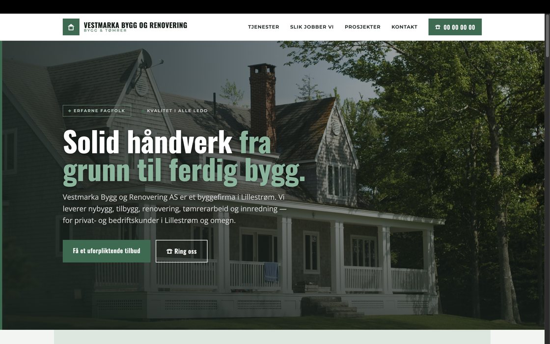 Nettside laget for Vestmarka Bygg og Renovering